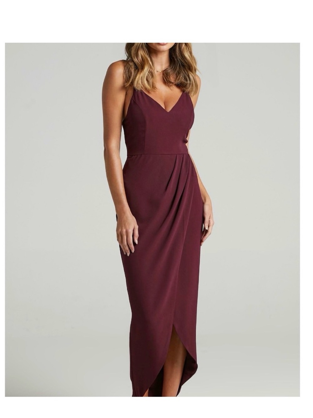 Showpo‎ LUCKY DAY MIDI DRESS V Neck Drape Dress In Wine size 2